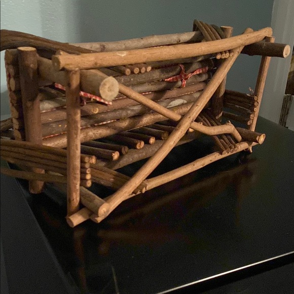 Hand Crafted Wooden Vine Doll Chair with Red Cushion - Picture 3 of 4